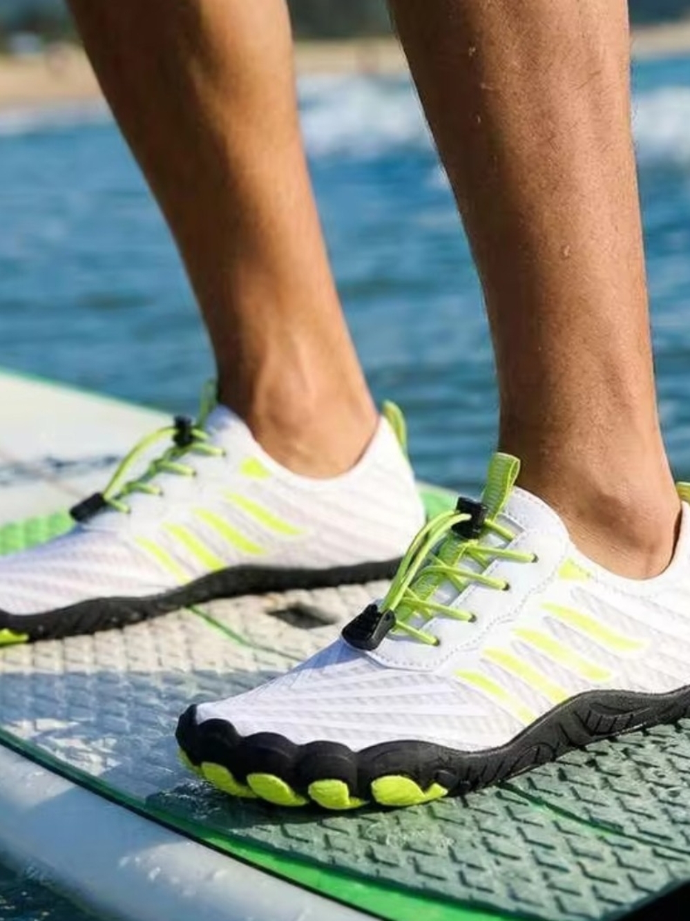 Men's White and Lime Boat Shoes – Lightweight Water-Ready Deck Sneakers
